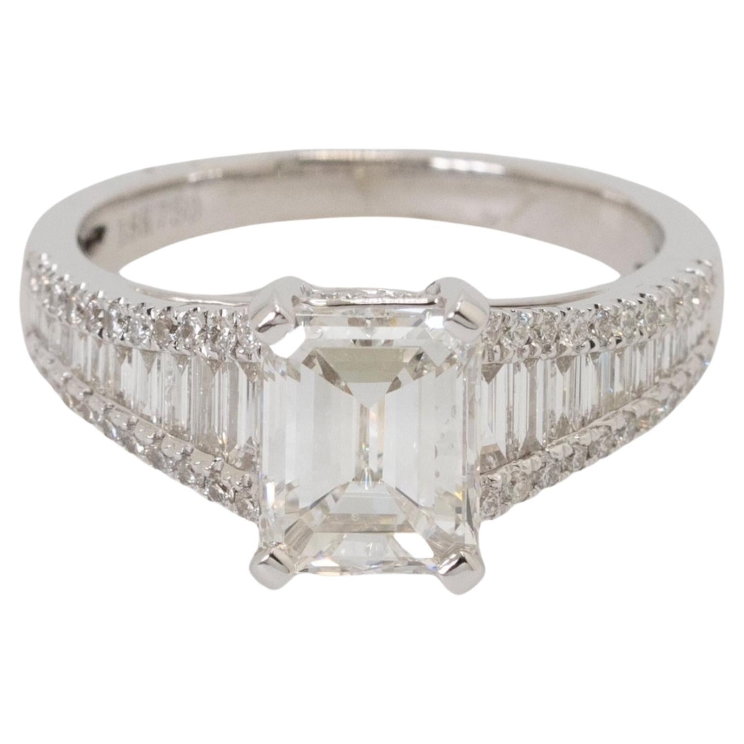 18k White Gold 1.69ct Emerald Cut Natural Diamond Engagement Ring