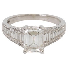 18k White Gold 1.69ct Emerald Cut Natural Diamond Engagement Ring