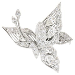 18K White Gold 1.6ct Diamond En Tremblant Detailed Milgrain Butterfly Brooch Pin