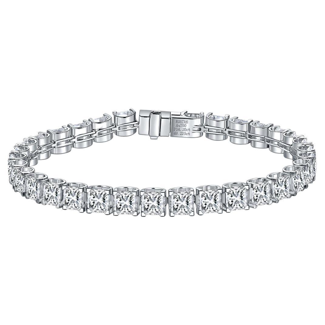 Eostre Asscher Diamond Line Tennis Bracelet in 18K White Gold For Sale