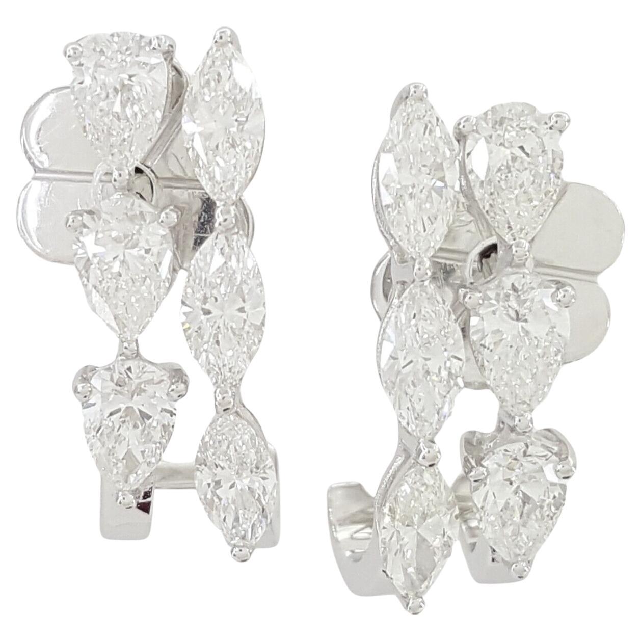 Oval Cut 18K White Gold 1.7 ct Pear & Marquise Cut Diamond Drop Earrings For Sale