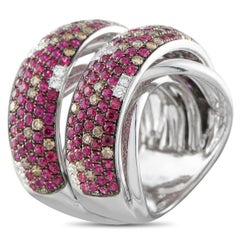 18K White Gold 1.70 ct Diamond and 3.84 ct Ruby Double Band Ring  MF32-012926