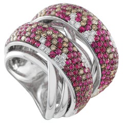 18K White Gold 1.70 ct Diamond and 3.84 ct Ruby Double Band Ring  MF32-012926