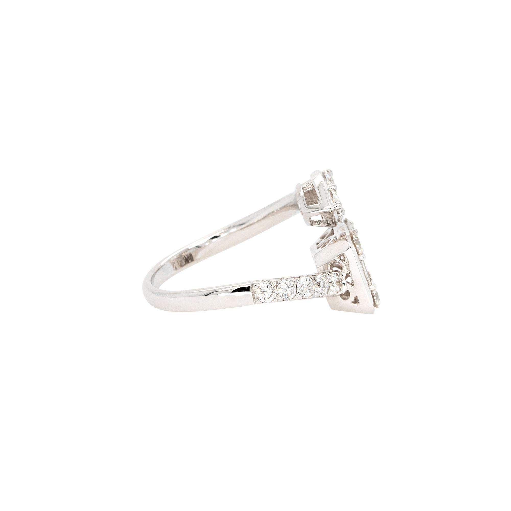 Baguette Cut 18k White Gold 1.72ct Mixed Cut Natural Diamond Open Ring For Sale