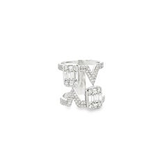 18k White Gold 1.72ctw Round Brilliant and Baguette Openwork Fashion Ring
