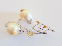18K Weißgold 17,2mm Breite Freiform Südsee Perle & 1,66ctw Diamant Brosche