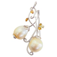 18K Weißgold 17,2mm Breite Freiform Südsee Perle & 1,66ctw Diamant Brosche