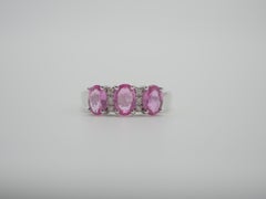 18K White Gold 1.74ct Pink Sapphire & 0.04ct Diamond Three Stone Ring