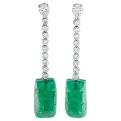18K White Gold 1.75ct Diamond and Emerald Earrings MF04-021826