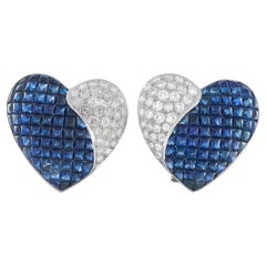 18K White Gold 1.75ct Diamond and Sapphire Heart Clip-On Earrings MF08-050726