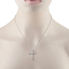 18K White Gold 1.75ct Diamond Cross Pendant Necklace MF22-041426