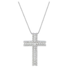 18K White Gold 1.75ct Diamond Cross Pendant Necklace MF22-041426