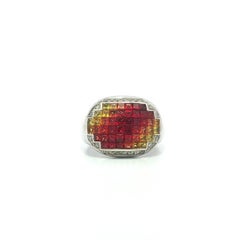 18k White Gold 1.75ct Diamond Invisible Set Gradient Orange Yellow Sapphire Ring