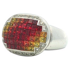 18k White Gold 1.75ct Diamond Invisible Set Gradient Orange Yellow Sapphire Ring