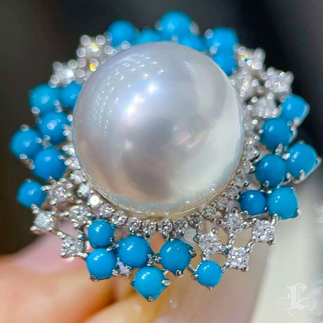 【Caelmare】Azure Crest Südsee Perle & Türkis Diamant Ring im Zustand „Neu“ im Angebot in New York, NY