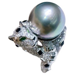 18k White Gold 1.76ct Diamond 15-16 mm Tahitian Pearl Leopard Ring