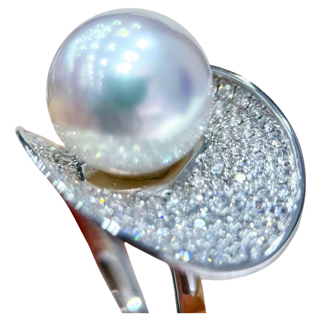 【Lustre Arc】Spiral Orbit Aurora South Sea Pearl Diamond Dust Ring