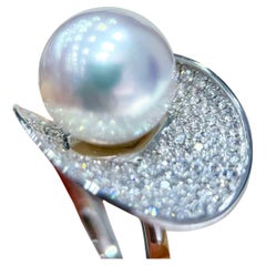 Bague d'orbit spiralée Aurora en perles des mers du Sud et diamants