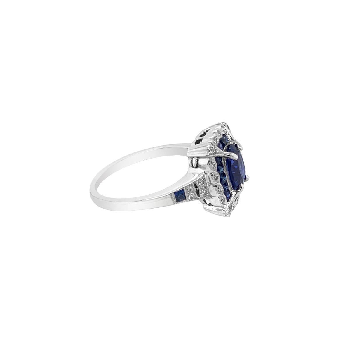 Metal: 18k White Gold
Hallmark: 18k bkc
Ring Size: 6.5
Gemstone: Sapphire, Diamond
Sapphire Weight: 1.80 CT
Diamond Weight: 0.10 CT
VR1475