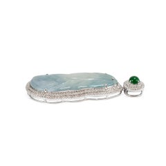 18K White Gold 18.40ct Blue Glutinous Jadeite Jade Diamond Jade Charm Pendant
