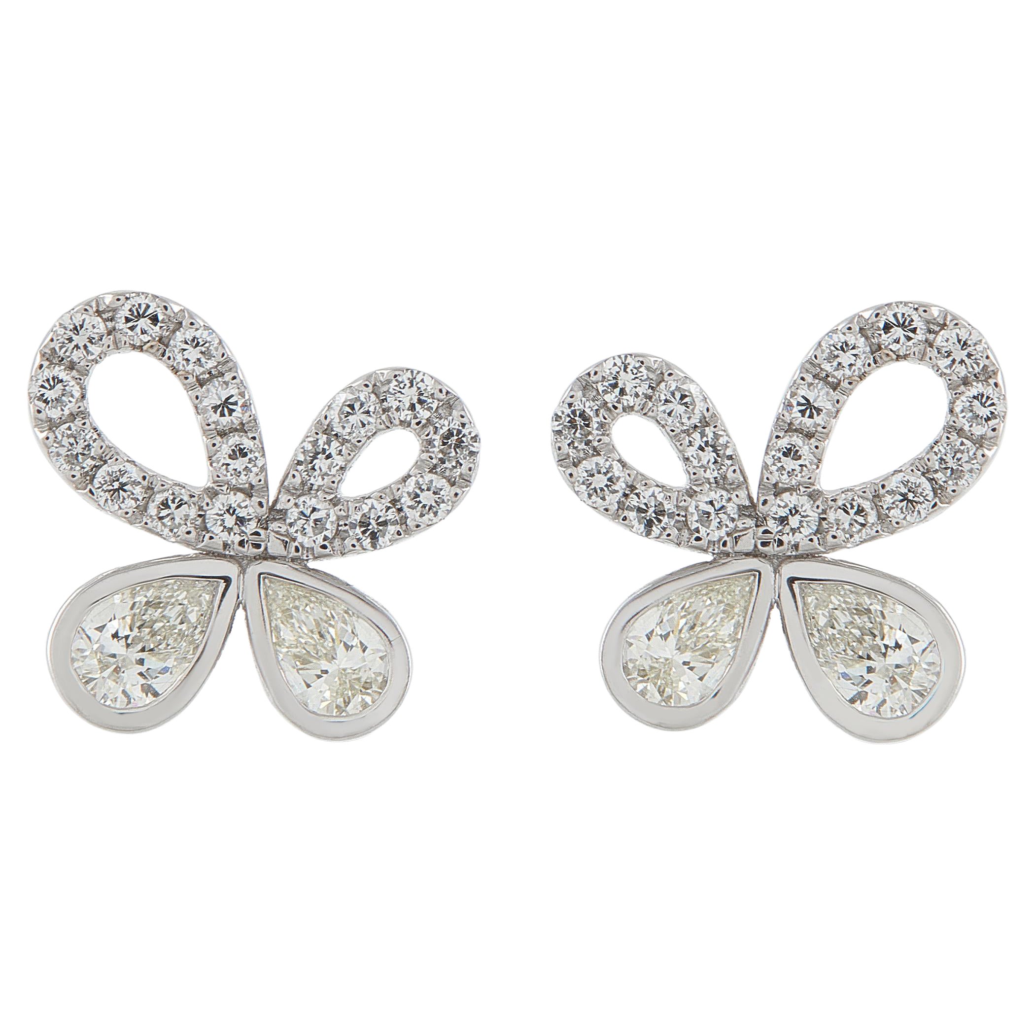 18K Weißgold 1,85ct Diamant Asymmetrische Blumenohrringe AER-20464