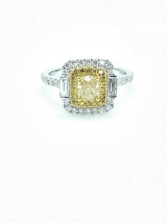 18 Karat White Gold 1.85 Carat Yellow Cushion Diamond Anniversary Ring