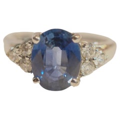 18k White Gold 1.87ct Blue Sapphire & 0.30ct Diamond Engagement Ring