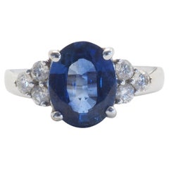 18k White Gold 1.87ct Blue Sapphire & 0.30ct Diamond Engagement Ring