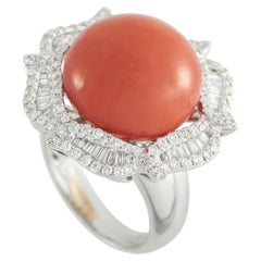 Bague en or blanc 18K avec diamant et corail de 1,89ct MF24-031726