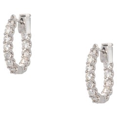 18k White Gold 1.8ct Round Brilliant Natural Diamond Inside Out Hoop Earrings