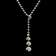 18k White Gold .18ctw Diamond Adjustable Lariat Ball Bead Chain Necklace