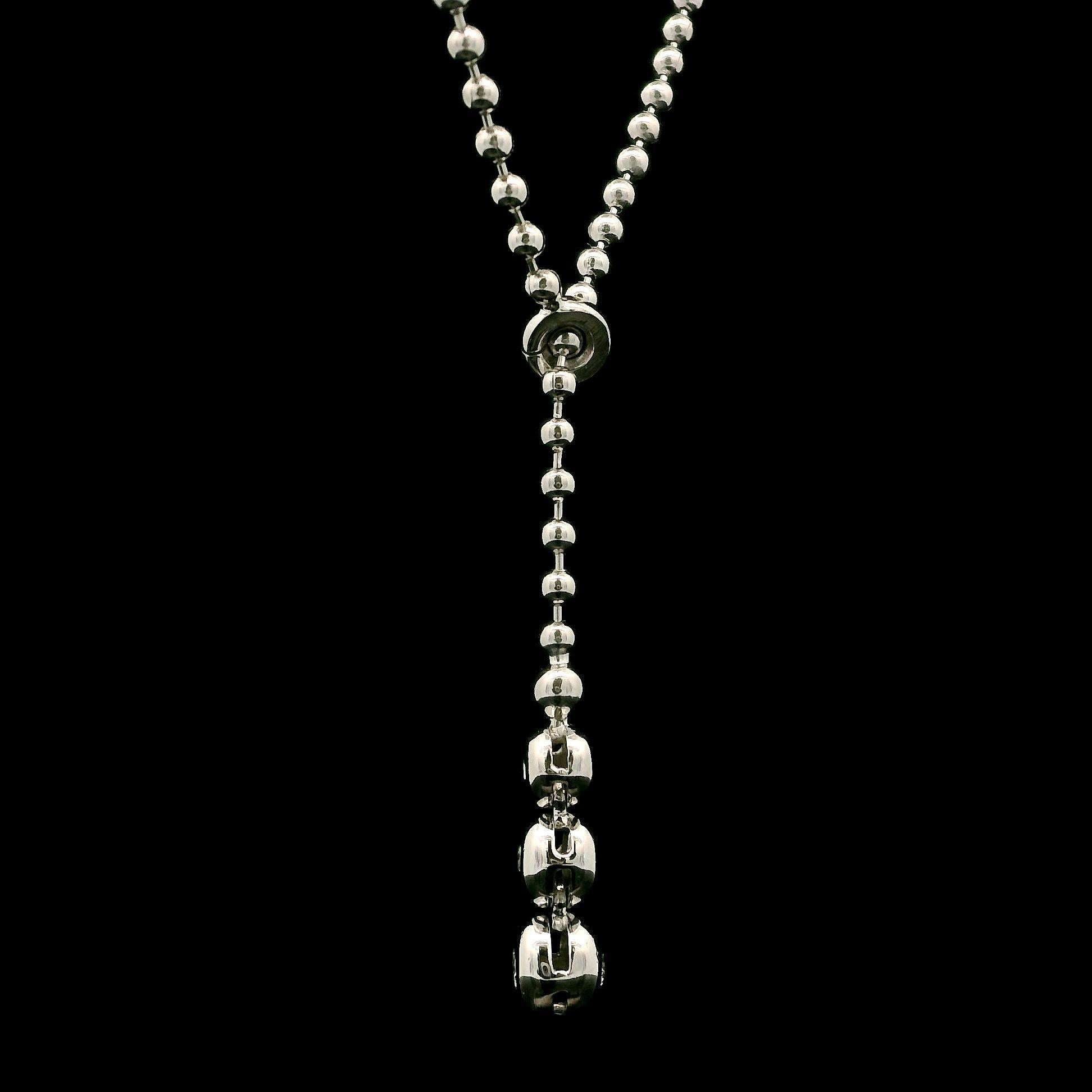 Collana con catena a sfere Lariat regolabile in oro bianco 18k con diamante da 0,18 ct. in vendita 1