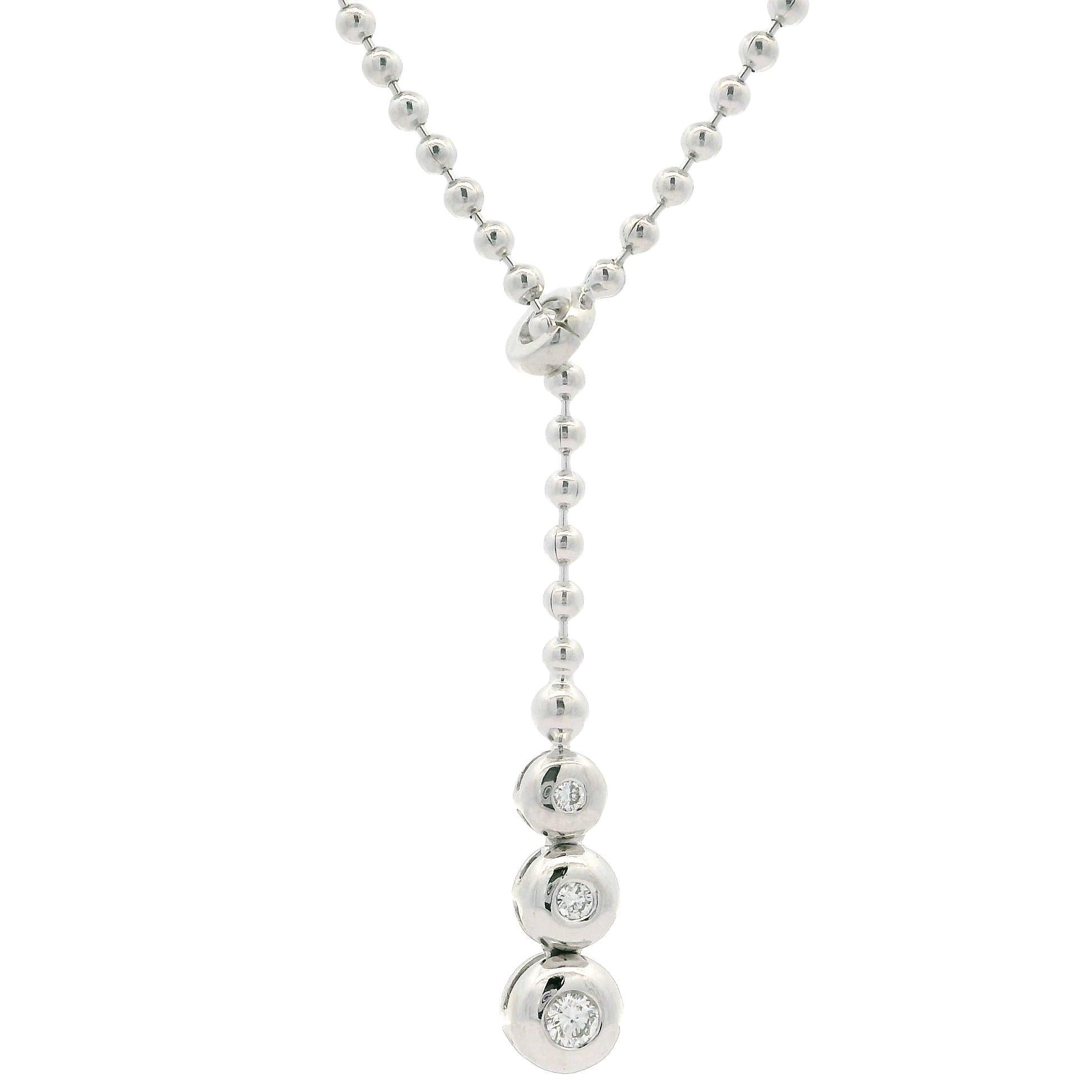 Collana con catena a sfere Lariat regolabile in oro bianco 18k con diamante da 0,18 ct. in vendita 2