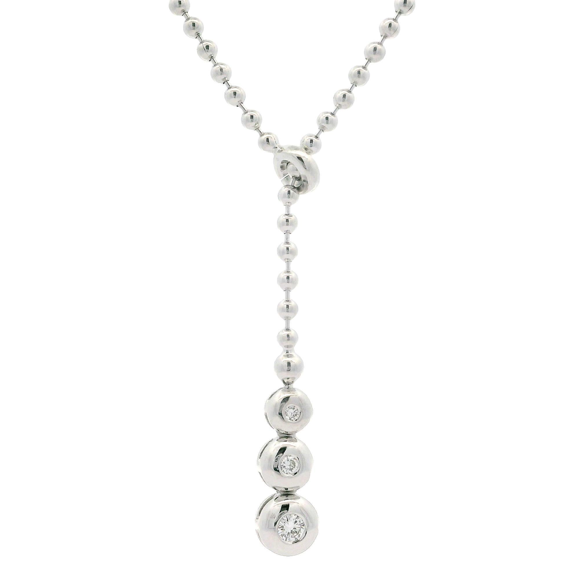 Collana con catena a sfere Lariat regolabile in oro bianco 18k con diamante da 0,18 ct. in vendita 4
