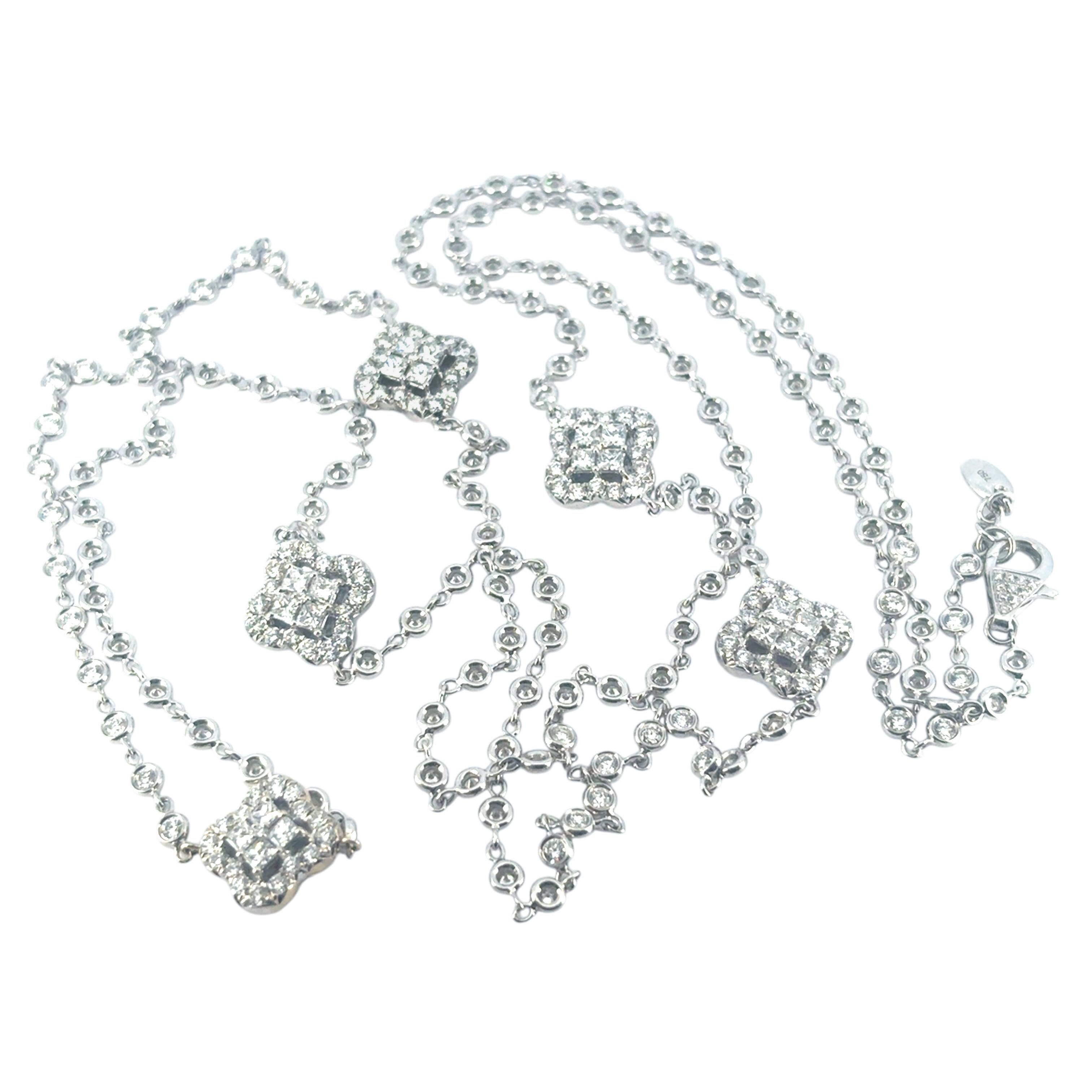 Collana Multi Clovers con diamanti in oro bianco 18 ct. in vendita 2