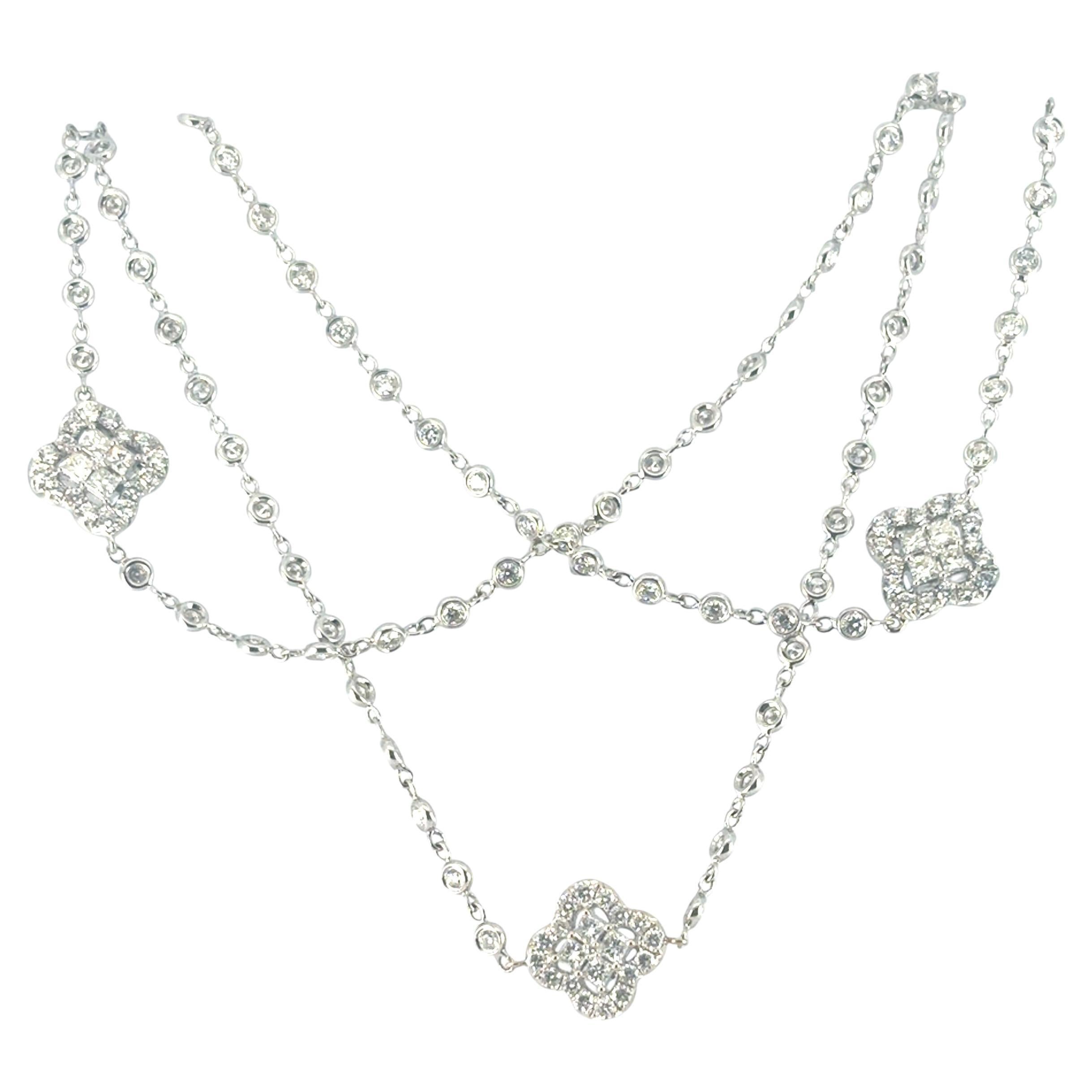18k White Gold 18ctw Diamond Multi Clovers Necklace