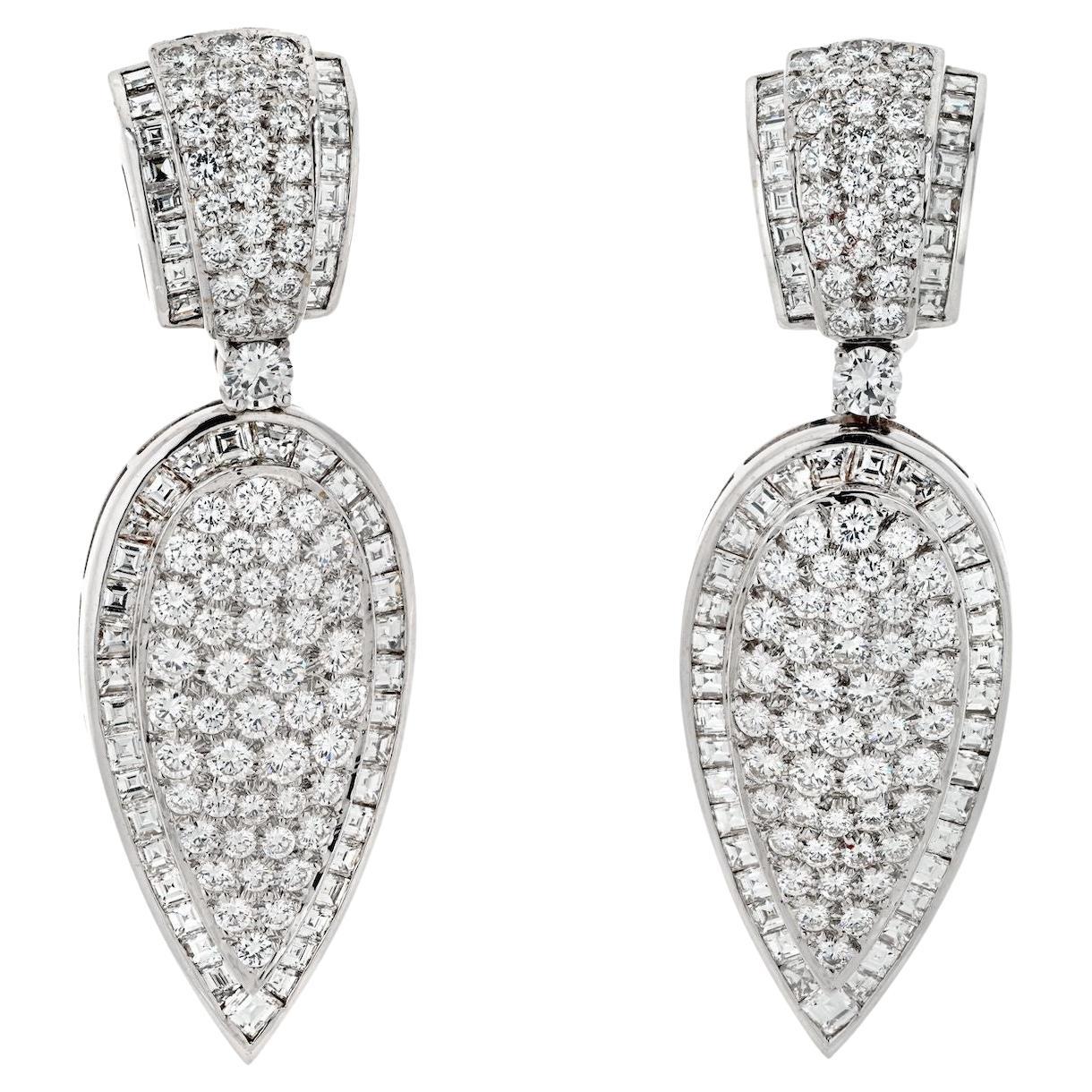 18k White Gold 19 Carat Diamond Tear Drop Clip on Earrings For Sale