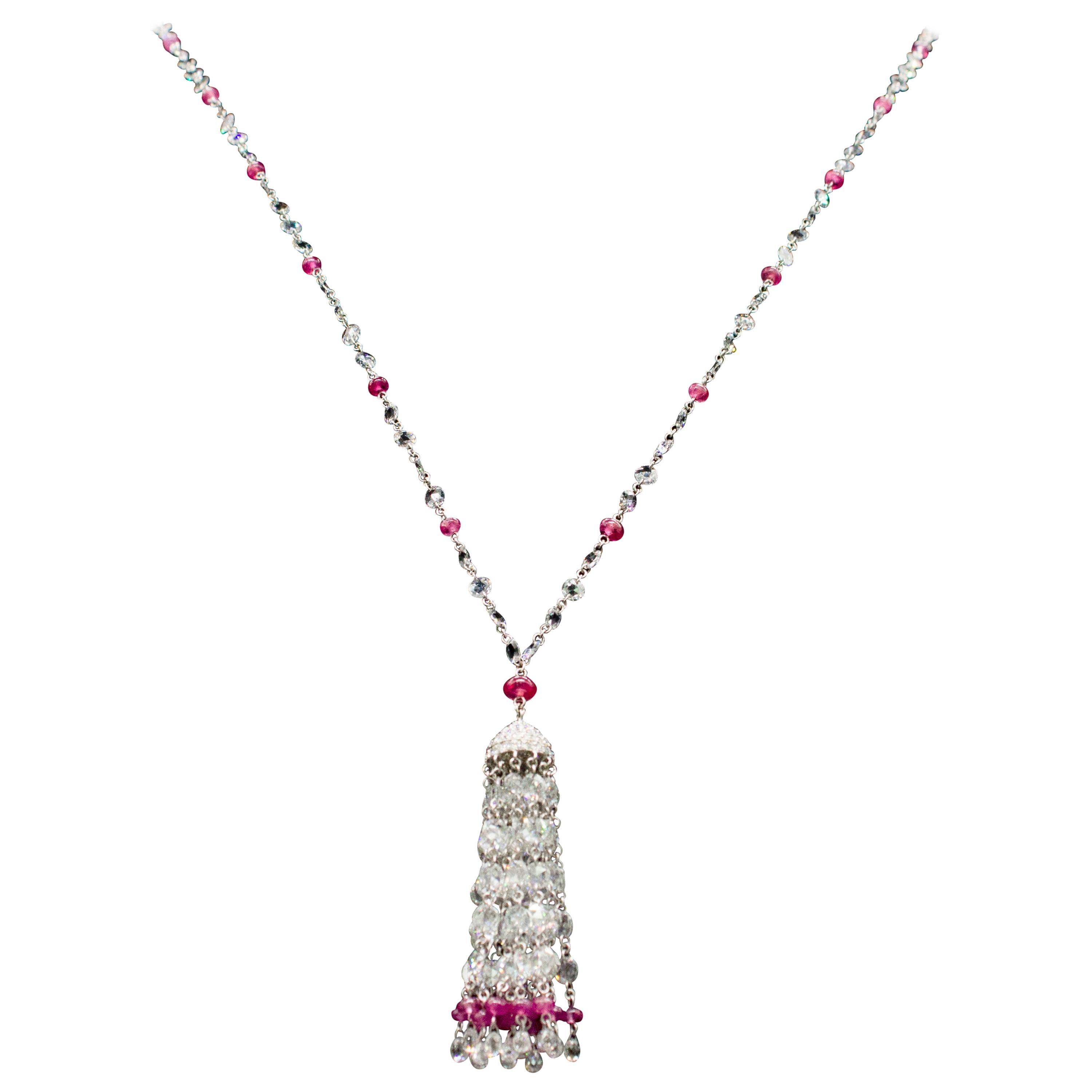 Emerald Carvings and Ruby Beads Necklace with a Rosecut Diamond Set in ...