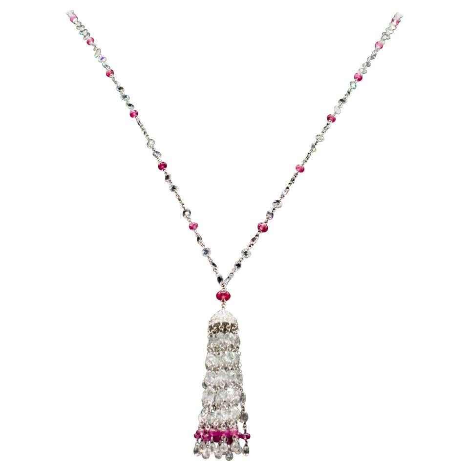 Emerald Carvings and Ruby Beads Necklace with a Rosecut Diamond Set in ...