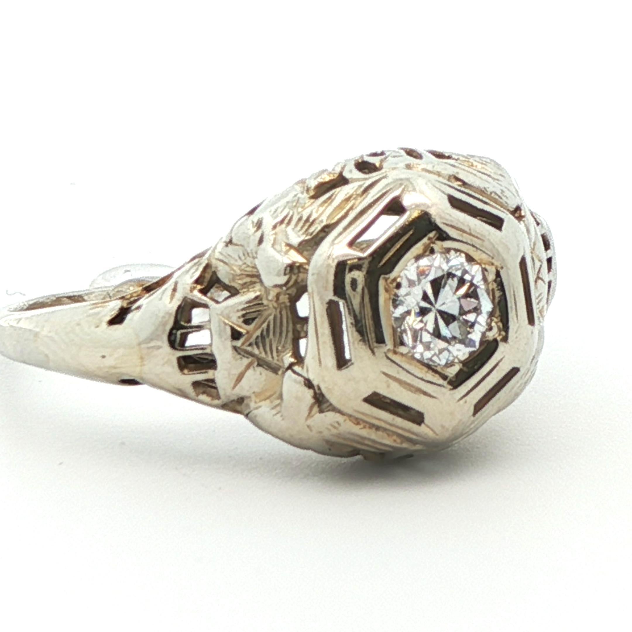 18k White Gold 1925 Antique Art Deco Diamond Ring Art Decó en venta