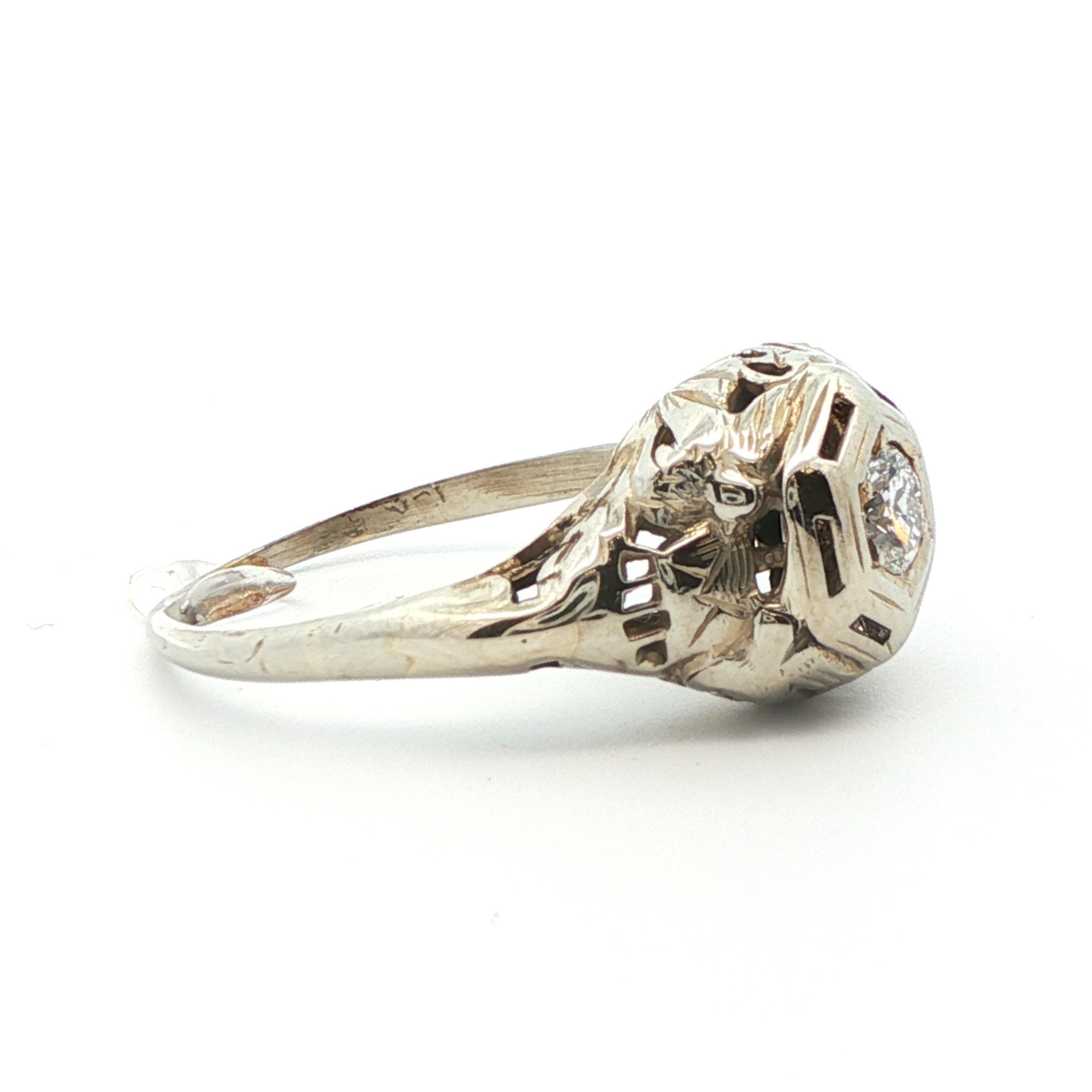 18k White Gold 1925 Antique Art Deco Diamond Ring Corte europeo antiguo en venta