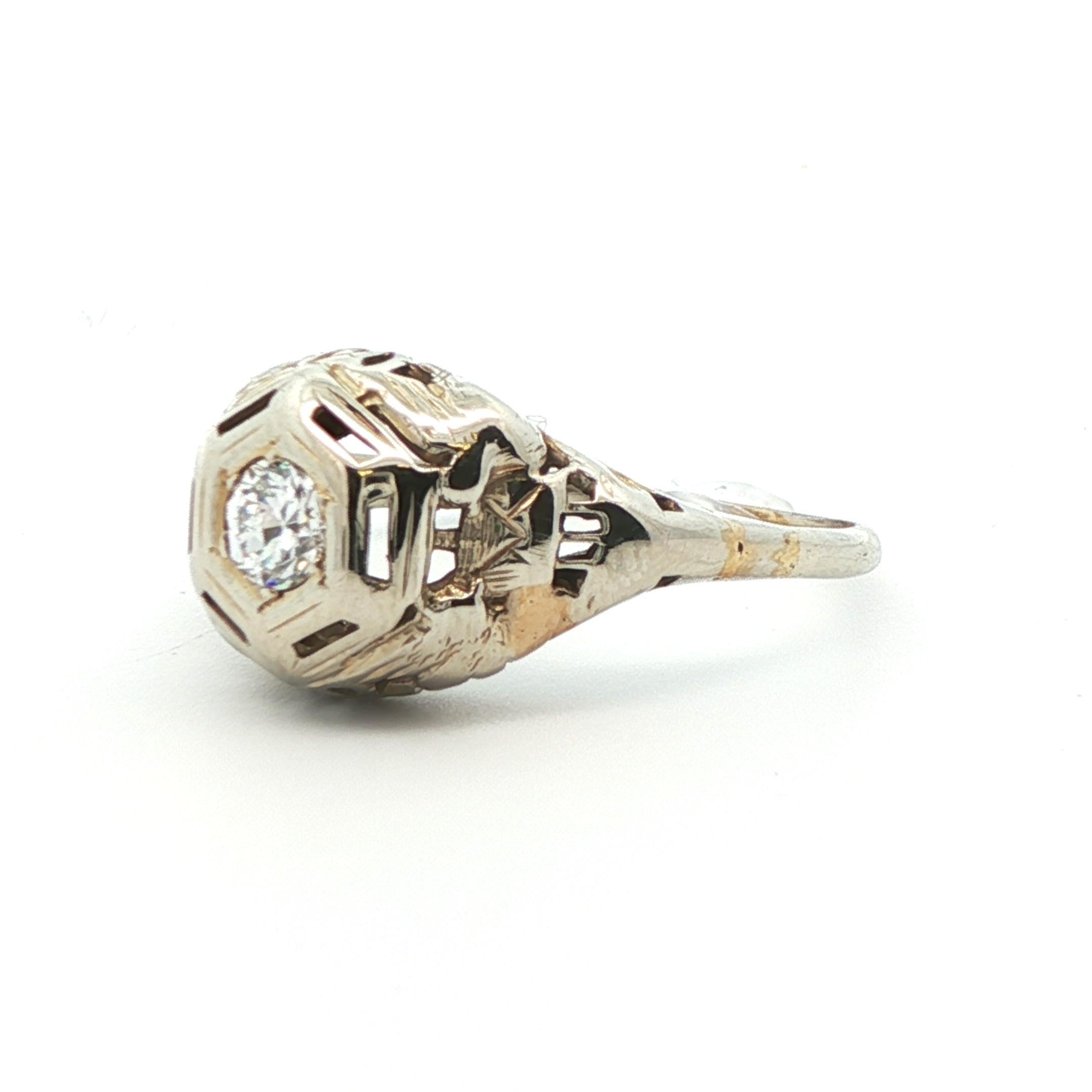 De las mujeres 18k White Gold 1925 Antique Art Deco Diamond Ring en venta