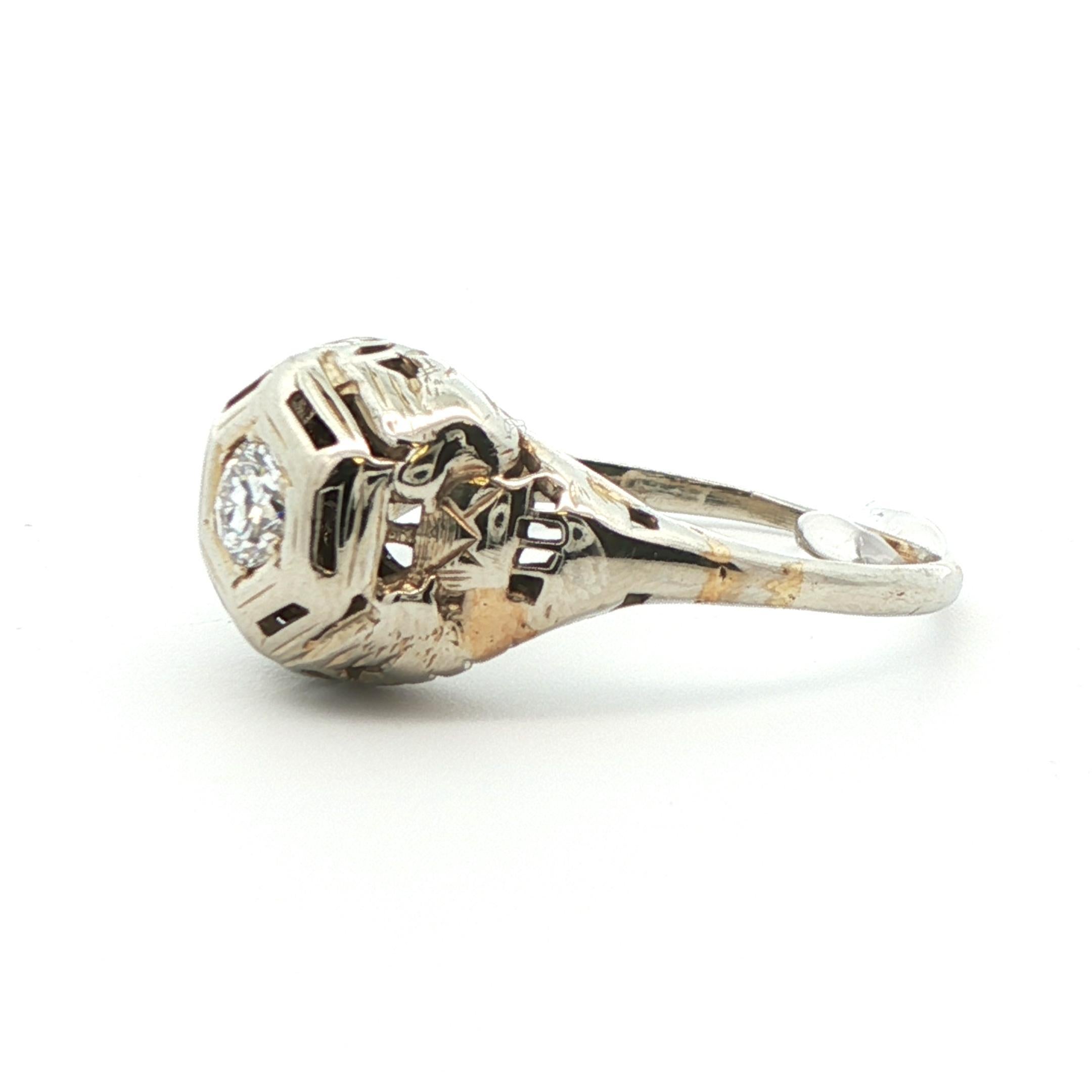 18k White Gold 1925 Antique Art Deco Diamond Ring en venta 1