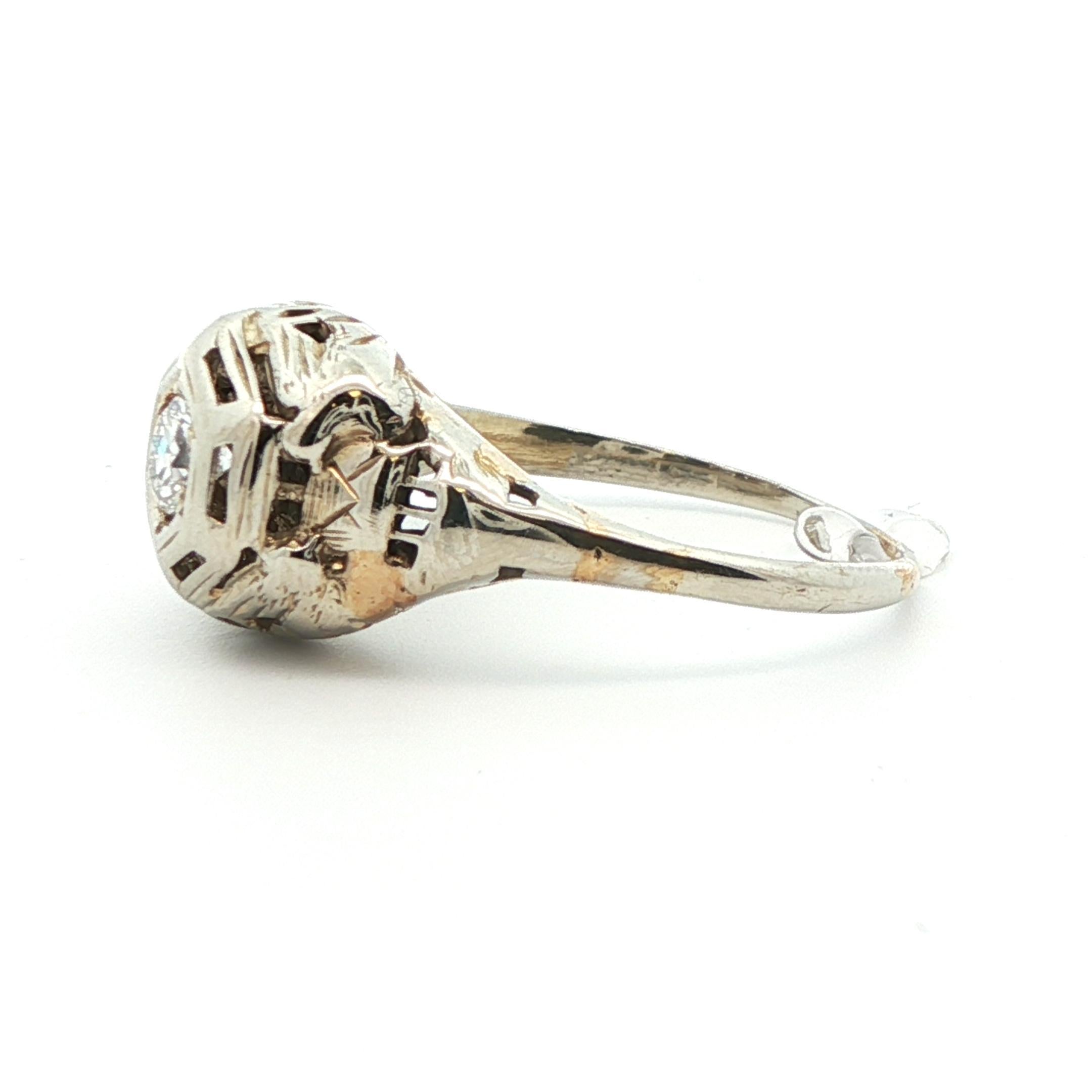 18k White Gold 1925 Antique Art Deco Diamond Ring en venta 2