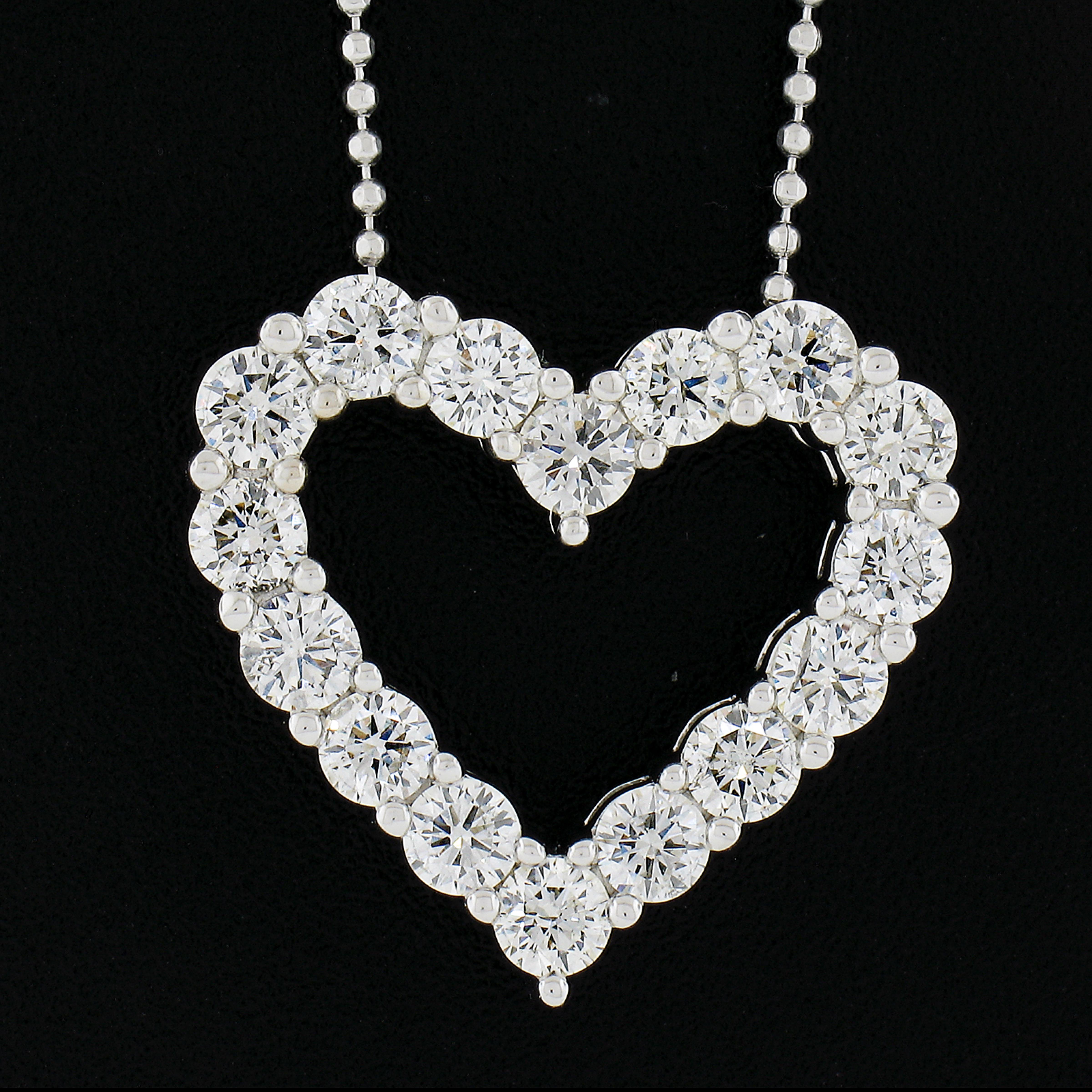 Round Cut 18k White Gold 1.92ctw Large Diamond Open Slide Heart Pendant on 16