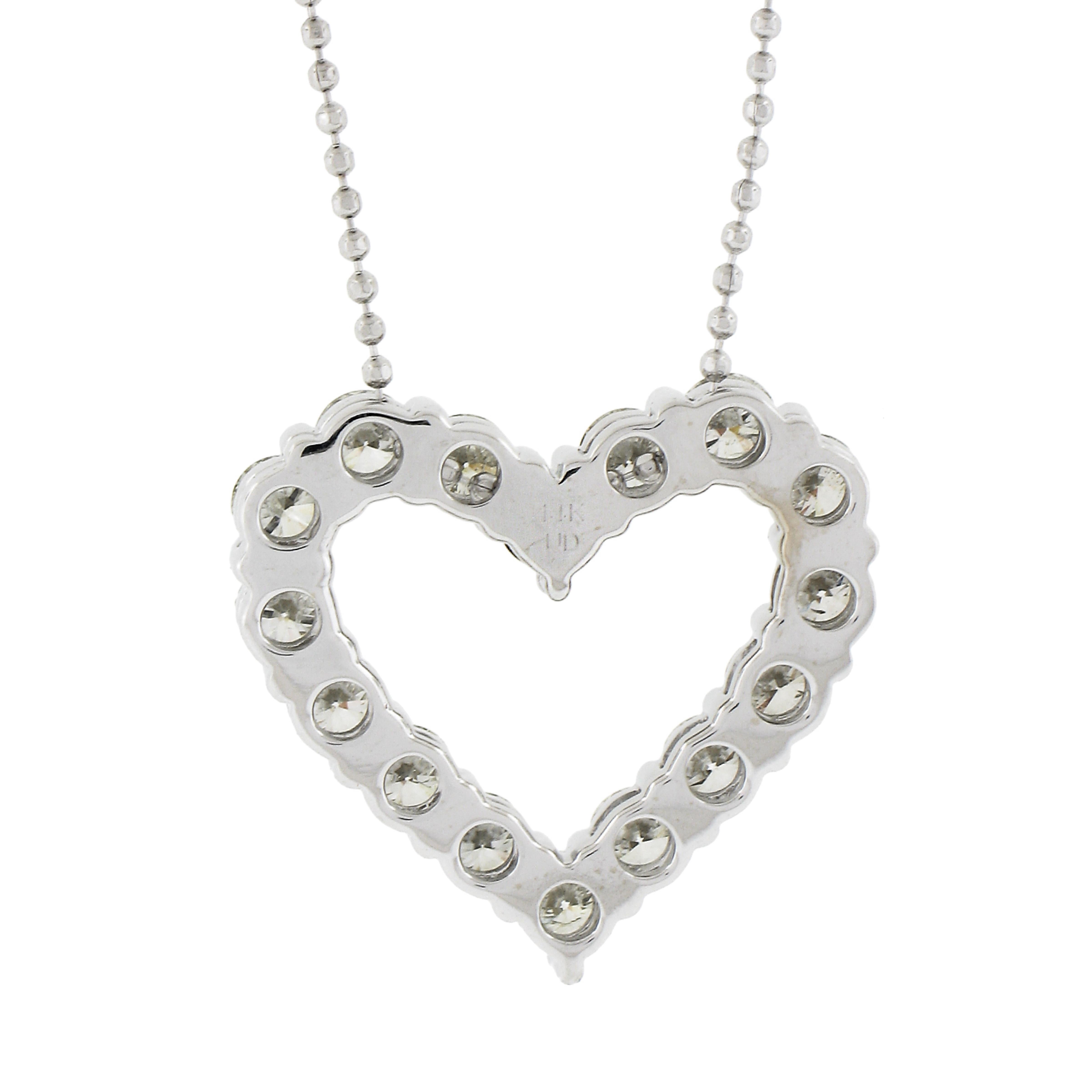 18k White Gold 1.92ctw Large Diamond Open Slide Heart Pendant on 16