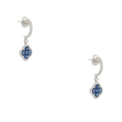 18k White Gold 1.94ctw Sapphire Clover Dangle Earrings