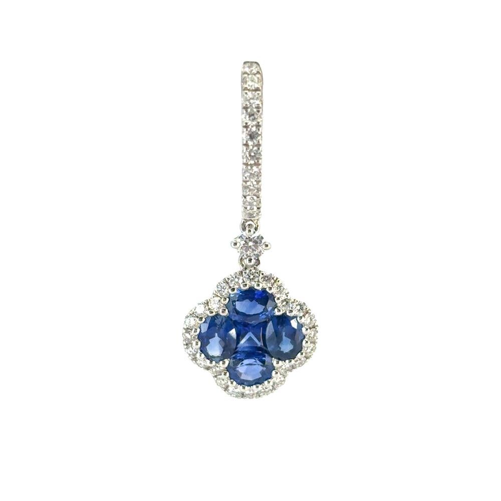 18k White Gold 1.94ctw Sapphire Clover Dangle Earrings In Excellent Condition For Sale In Boca Raton, FL
