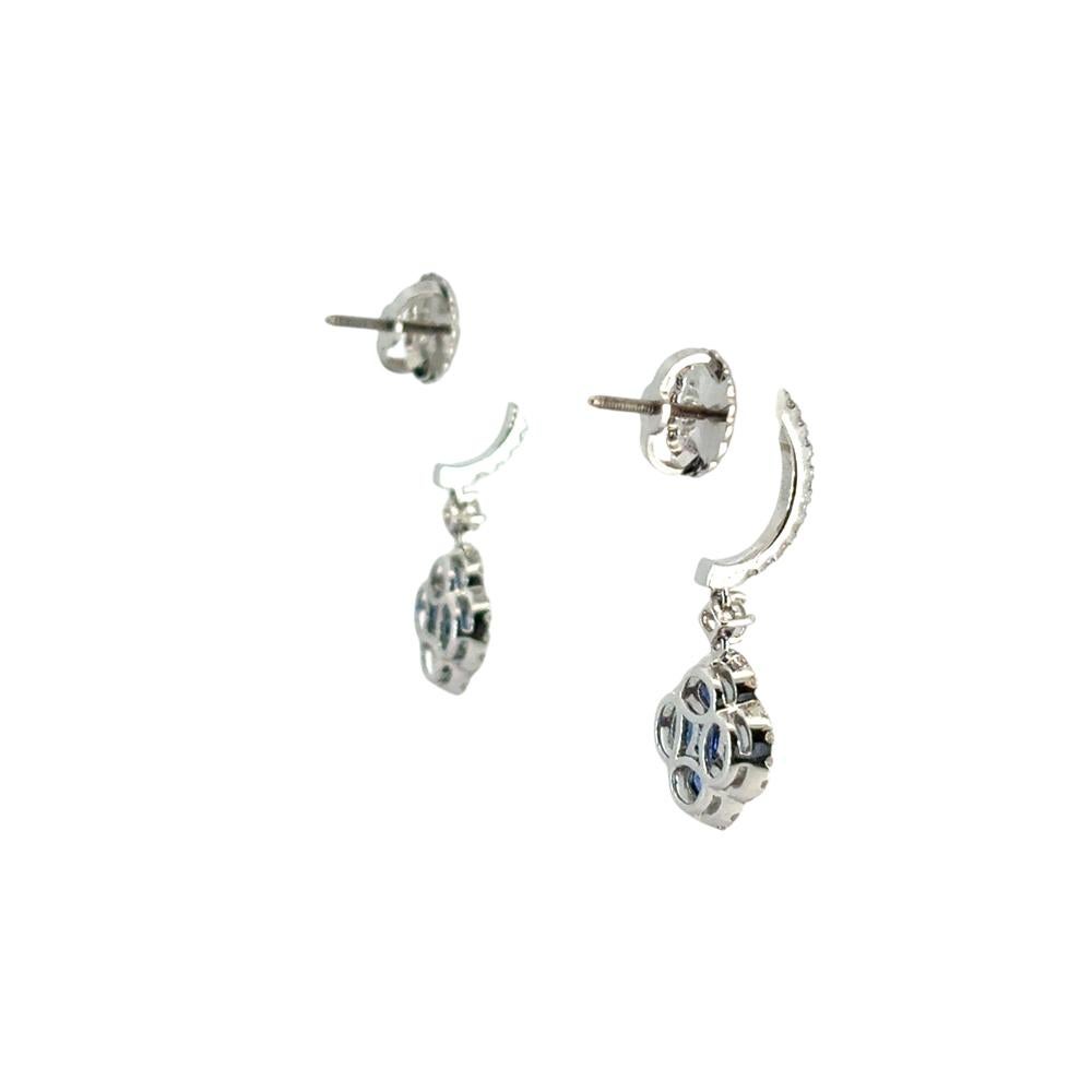 18k White Gold 1.94ctw Sapphire Clover Dangle Earrings For Sale 1