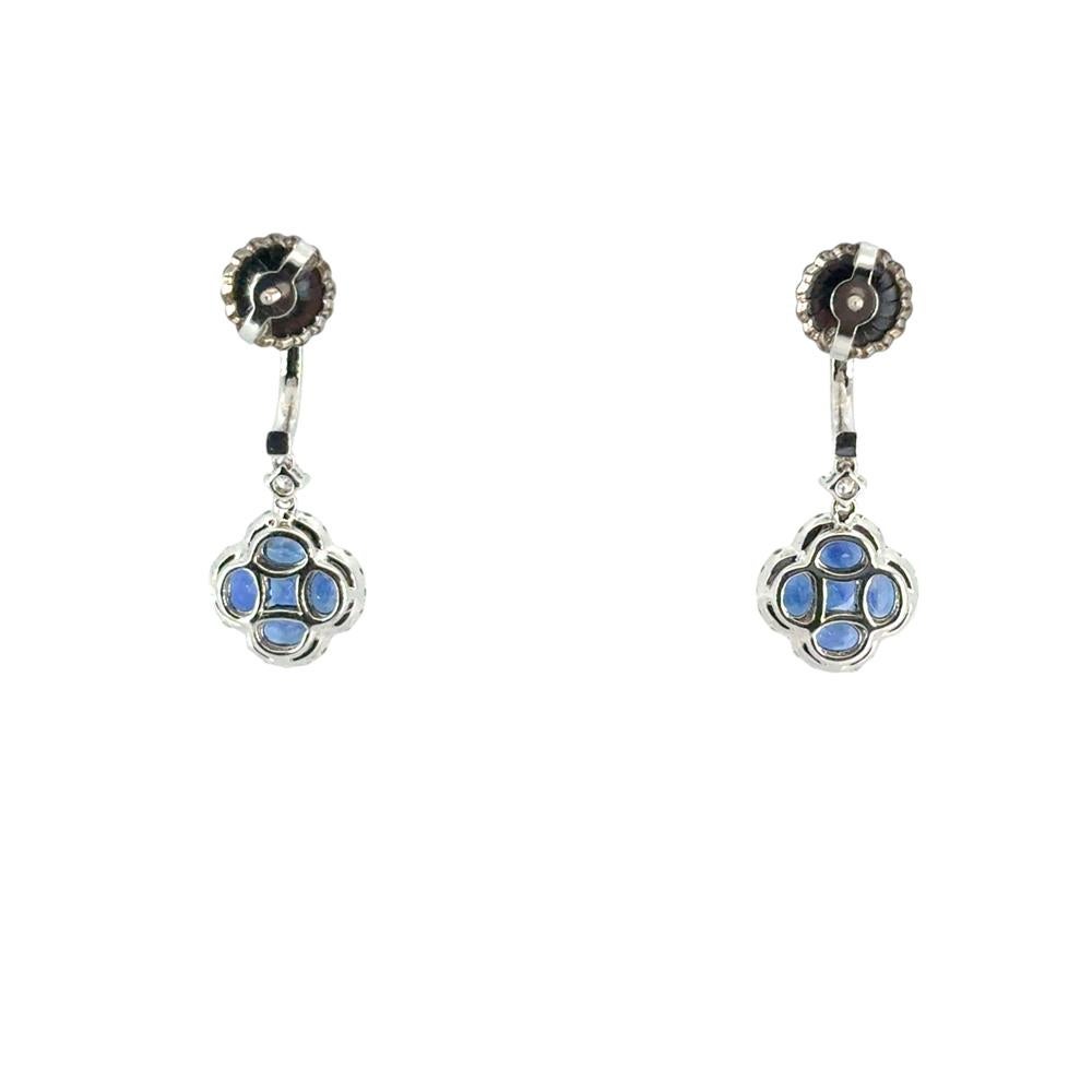 18k White Gold 1.94ctw Sapphire Clover Dangle Earrings For Sale 2